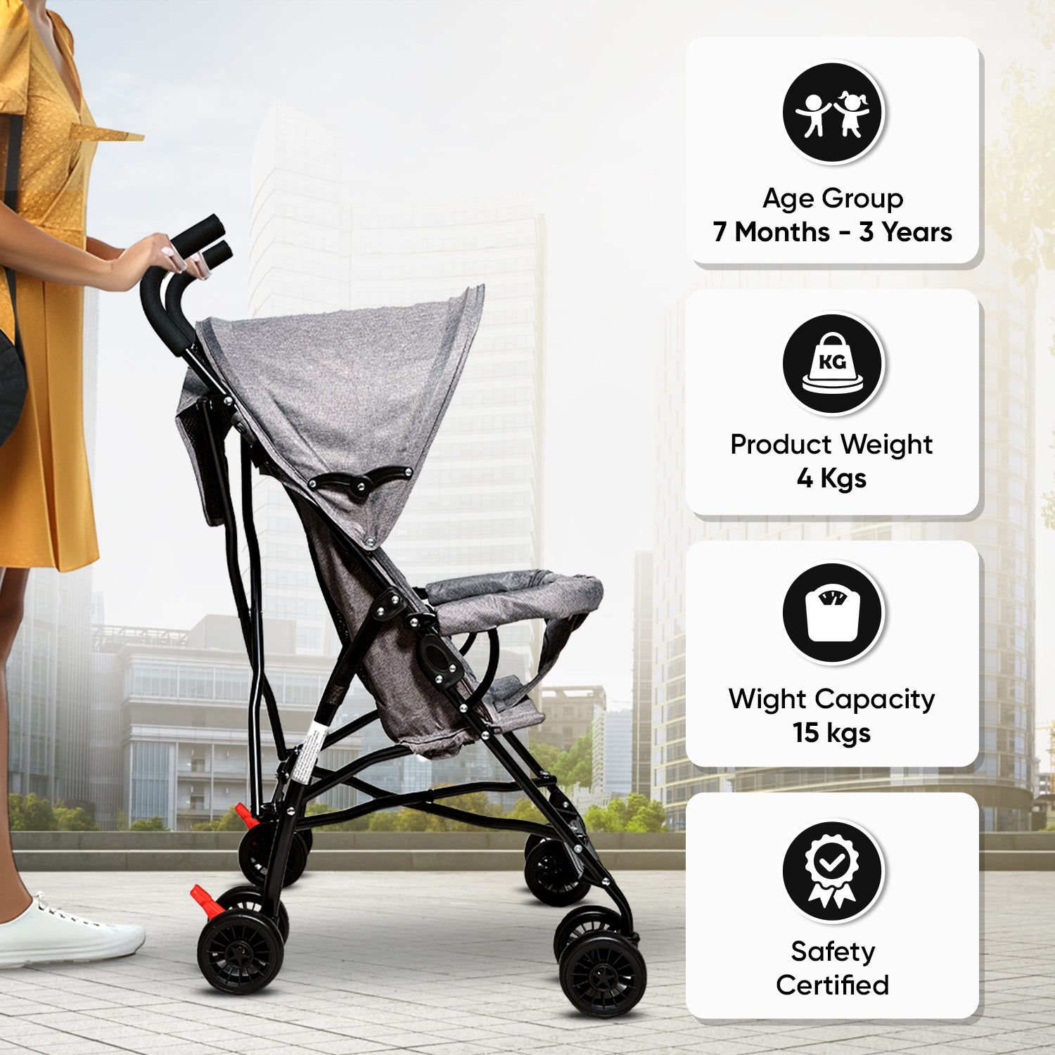 Breezy Lite Grey Baby Stroller - Angels & Mice
