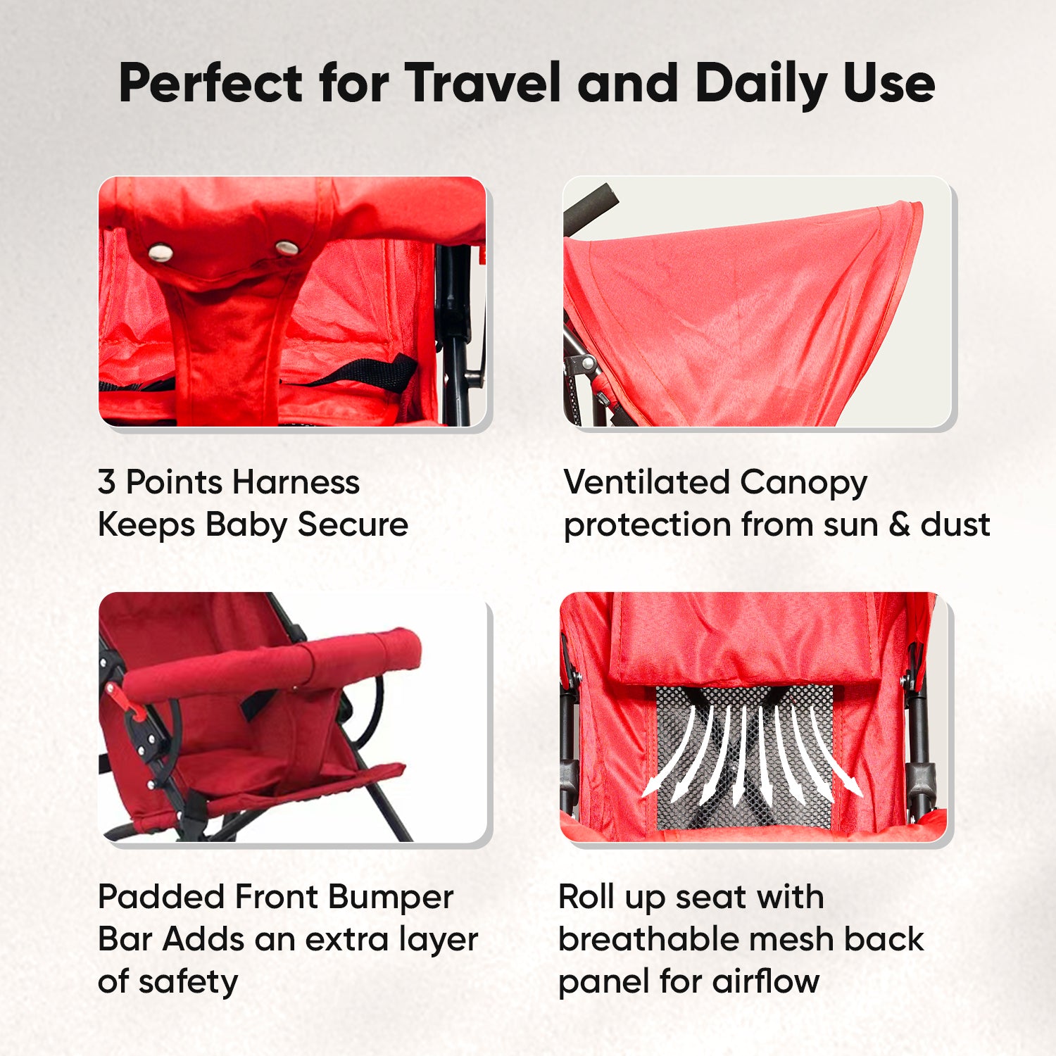 Breezy Lite Red Baby Stroller - Angels & Mice