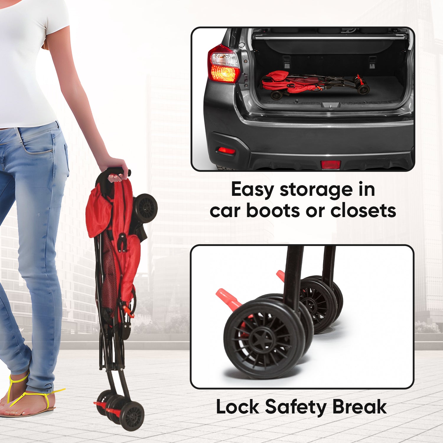 Breezy Lite Red Baby Stroller - Angels & Mice