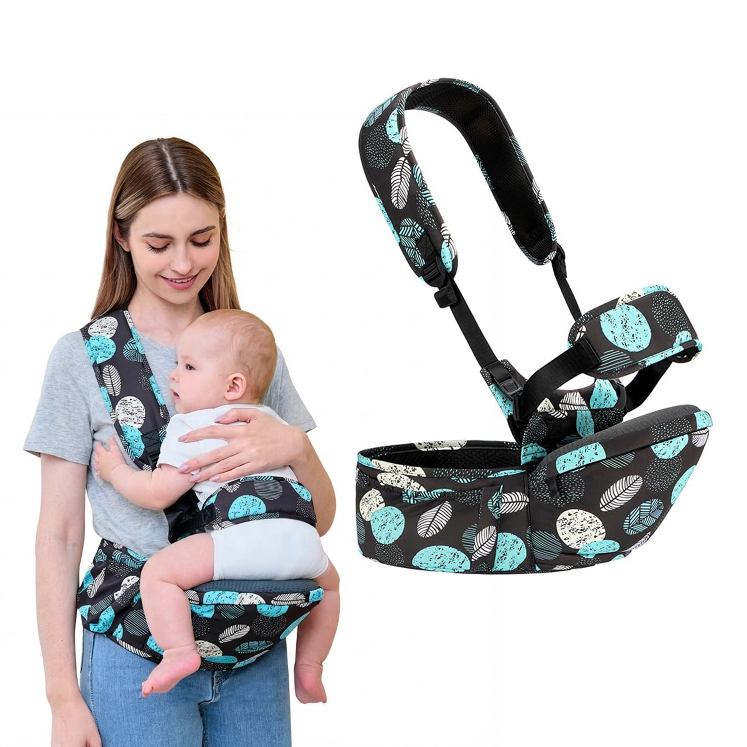 Angels & Mice Cuddle 4-in-1 Hip Seat Baby Carrier, Black & Blue