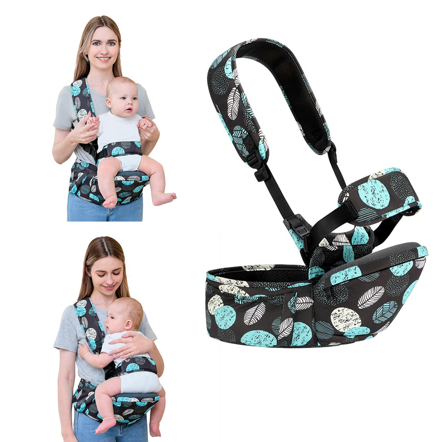 Angels & Mice Cuddle 4-in-1 Hip Seat Baby Carrier, Black & Blue