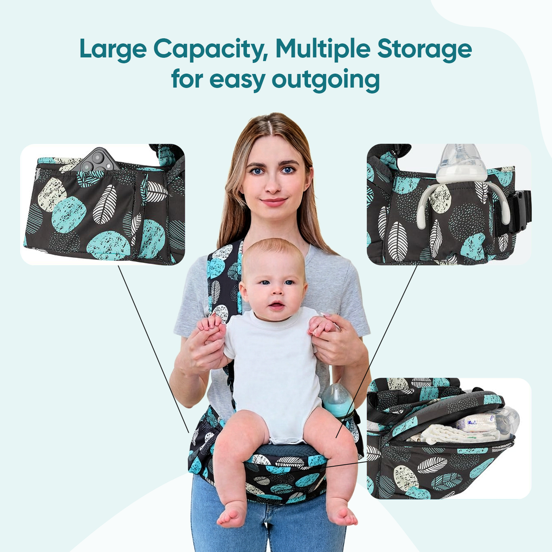 Angels & Mice Cuddle 4-in-1 Hip Seat Baby Carrier, Black & Blue