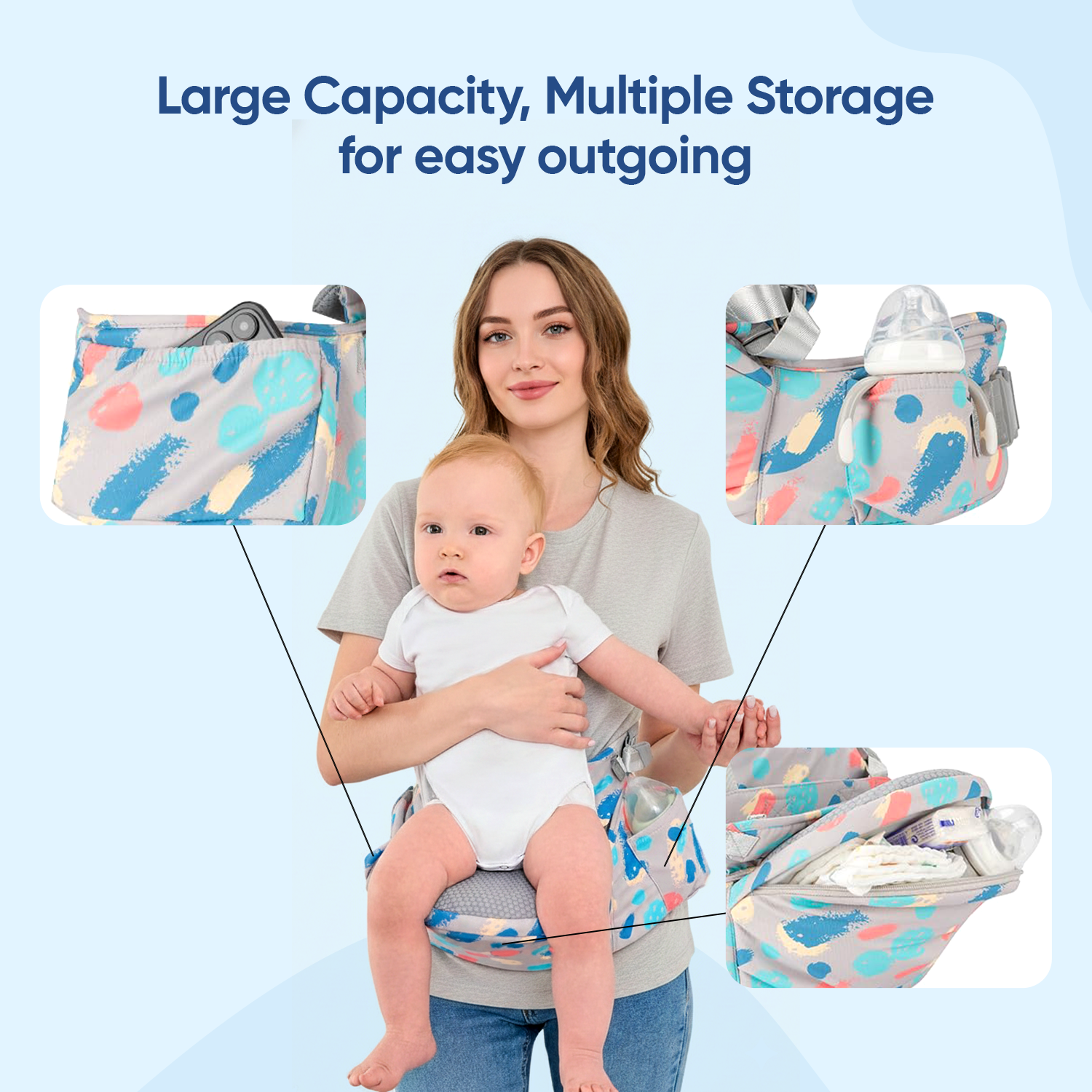 Angels & Mice Cuddle 4-in-1 Hip Seat Baby Carrier, Grey