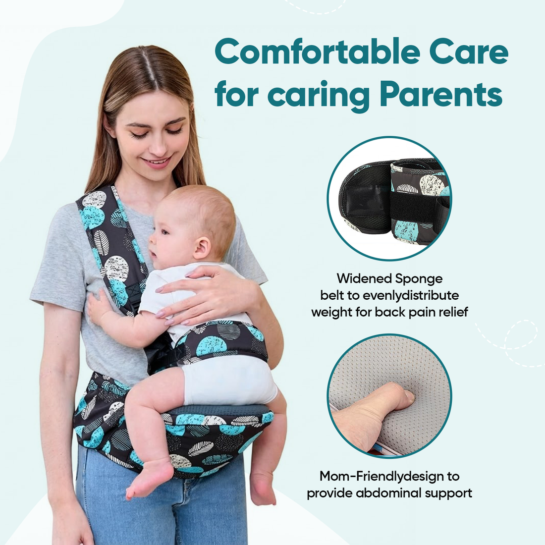 Angels & Mice Cuddle 4-in-1 Hip Seat Baby Carrier, Black & Blue
