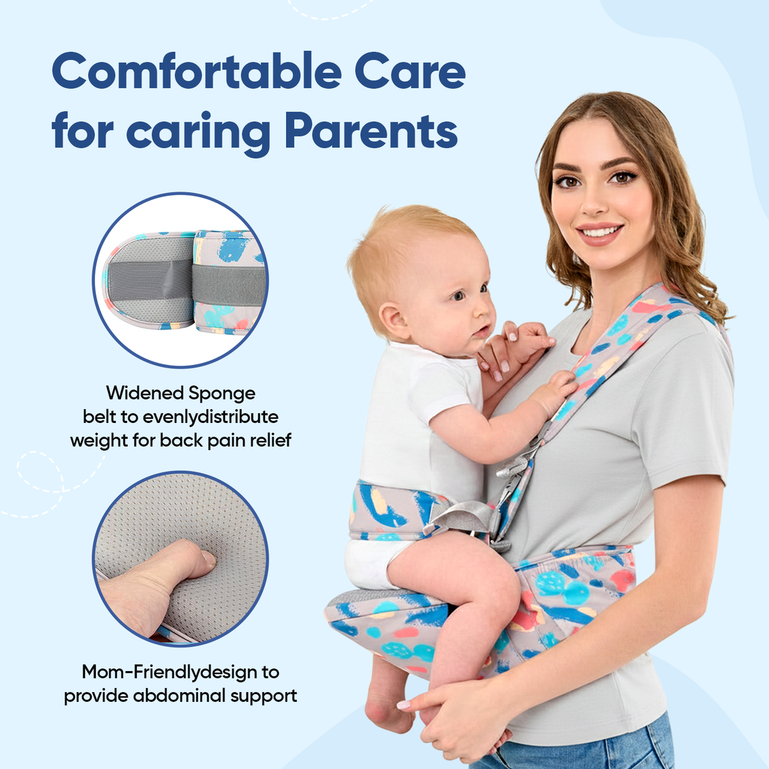 Angels & Mice Cuddle 4-in-1 Hip Seat Baby Carrier, Grey