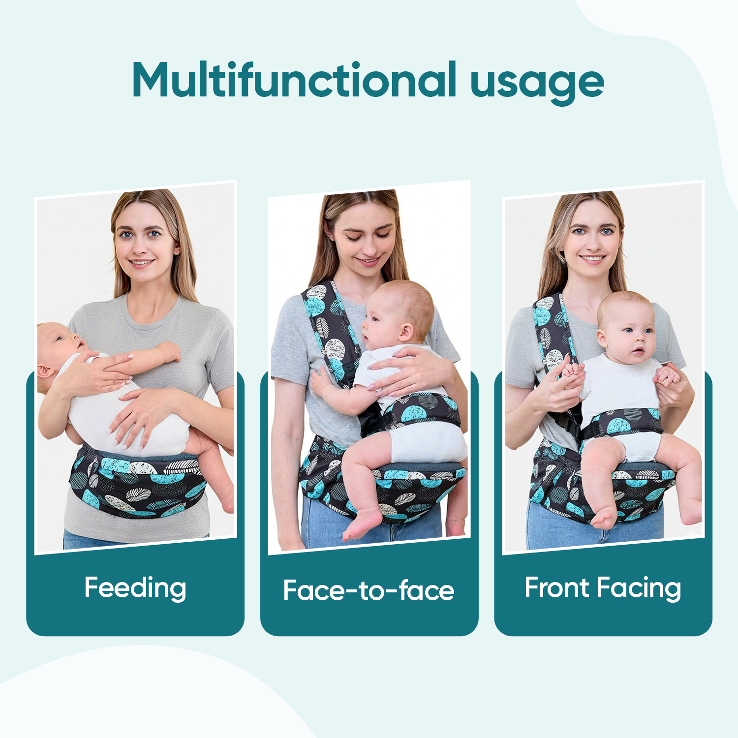 Angels & Mice Cuddle 4-in-1 Hip Seat Baby Carrier, Black & Blue