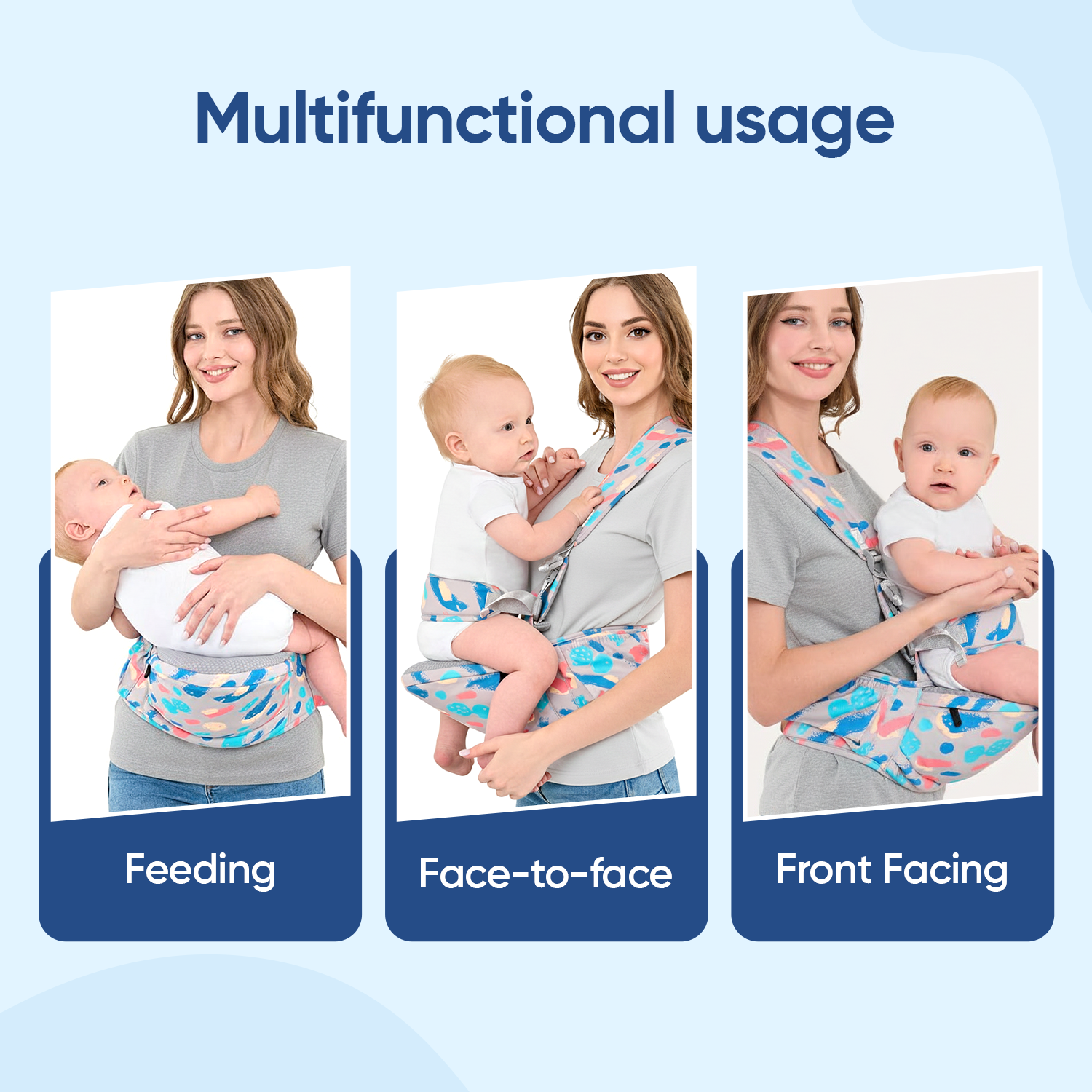 Angels & Mice Cuddle 4-in-1 Hip Seat Baby Carrier, Grey