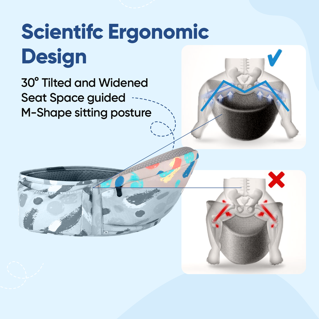 Angels & Mice Cuddle 4-in-1 Hip Seat Baby Carrier, Grey