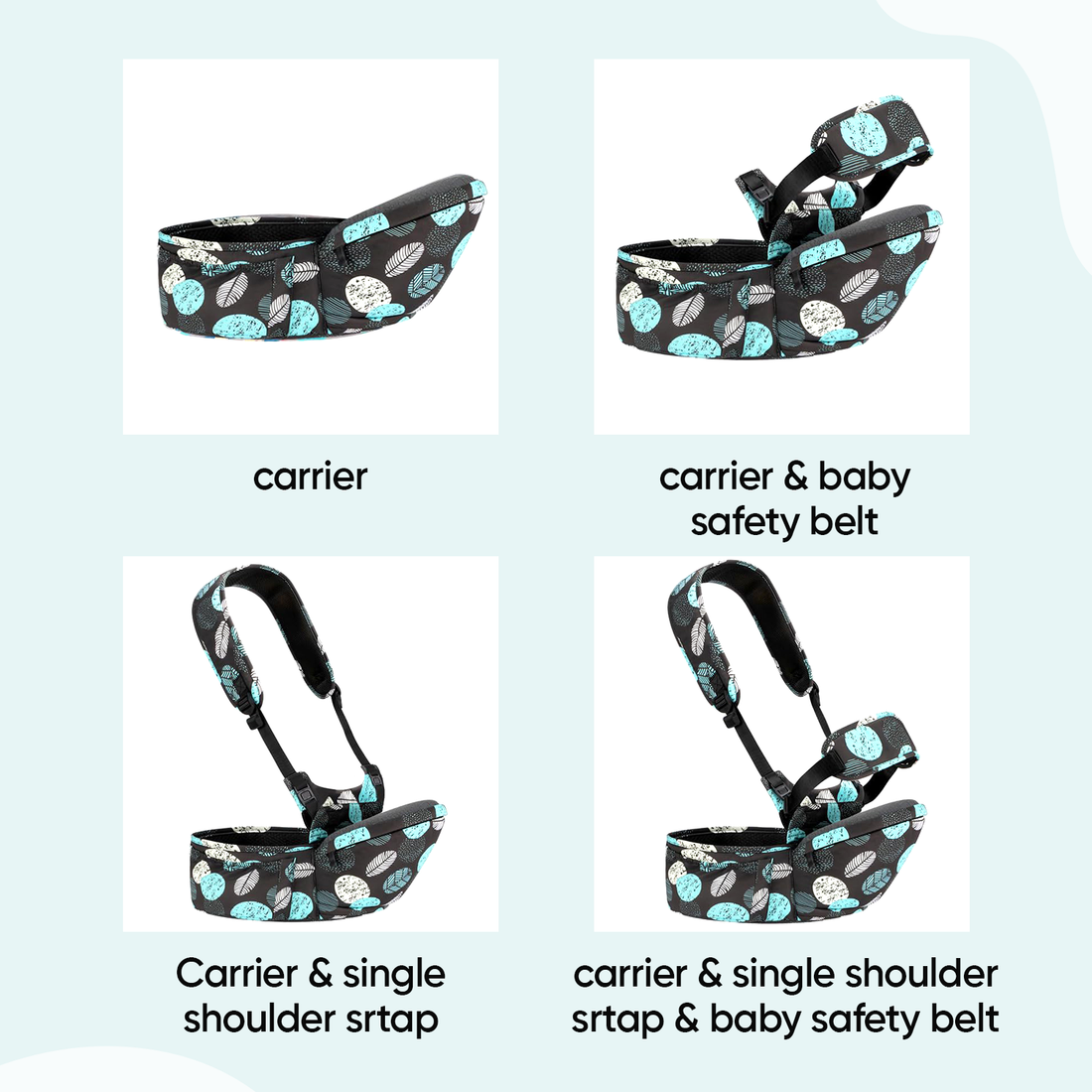 Angels & Mice Cuddle 4-in-1 Hip Seat Baby Carrier, Black & Blue