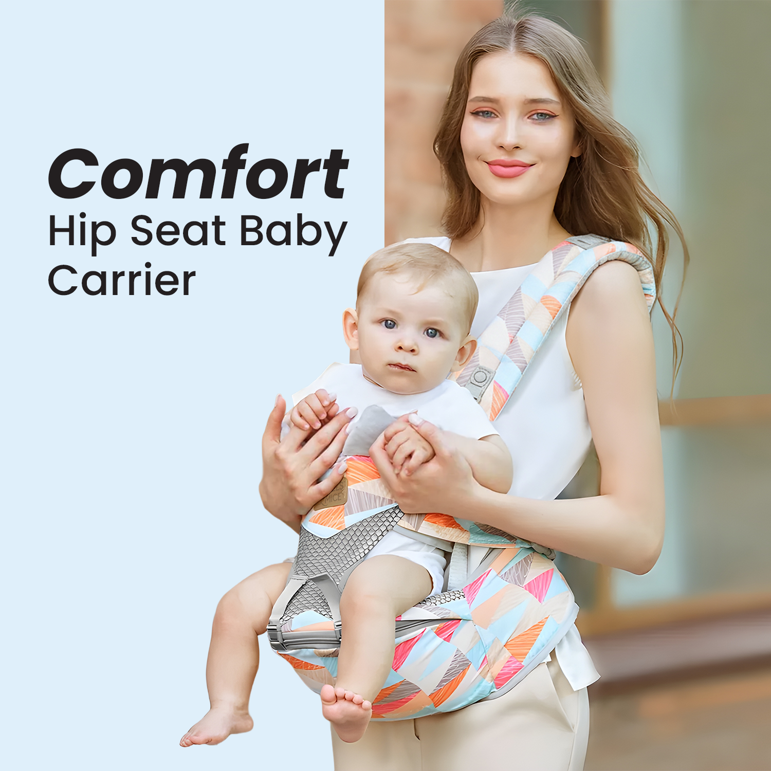 Angels & Mice Comfort Hip Seat Baby Carrier with T Belt, Pink & Blue