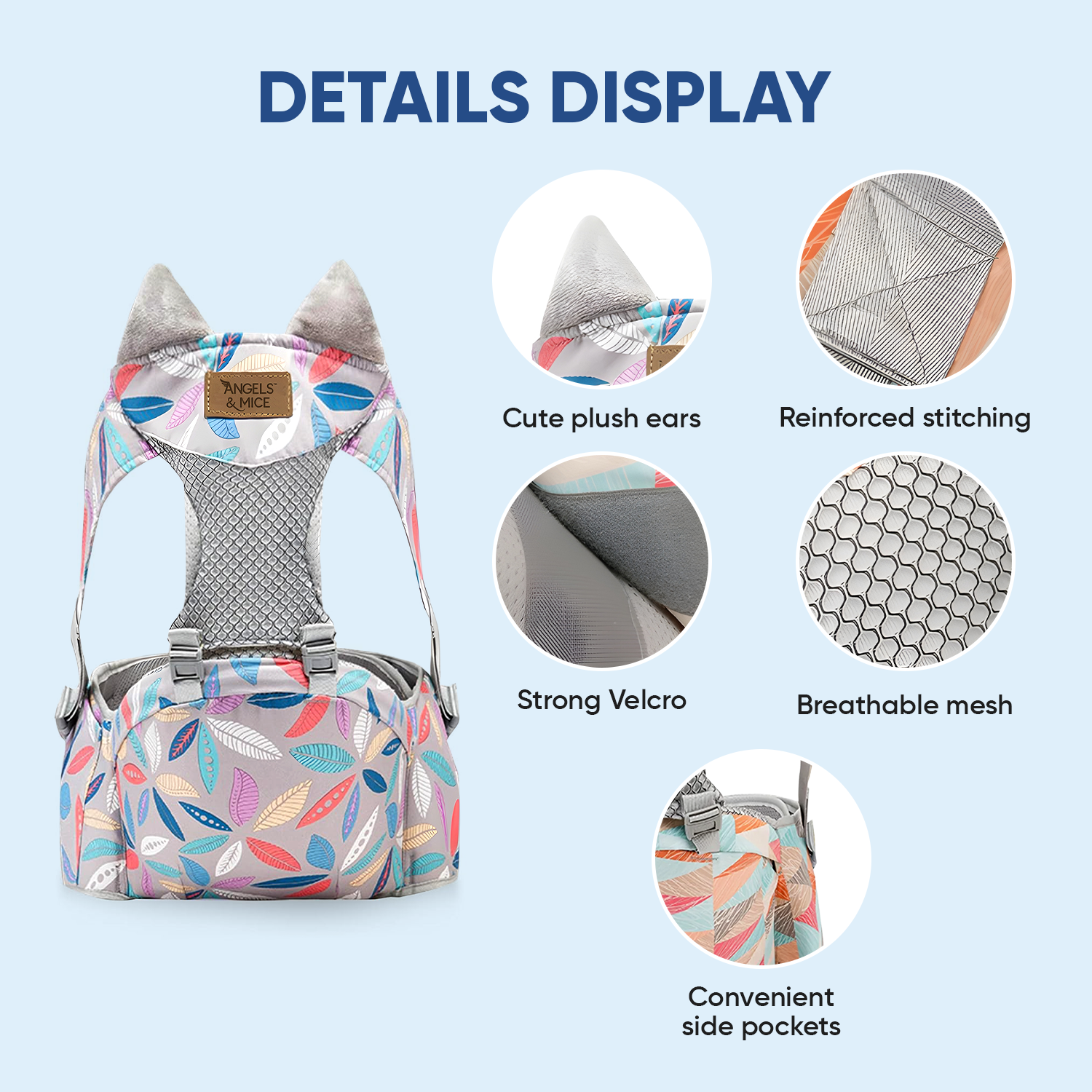 Angels & Mice Comfort Hip Seat Baby Carrier with T Belt, Grey