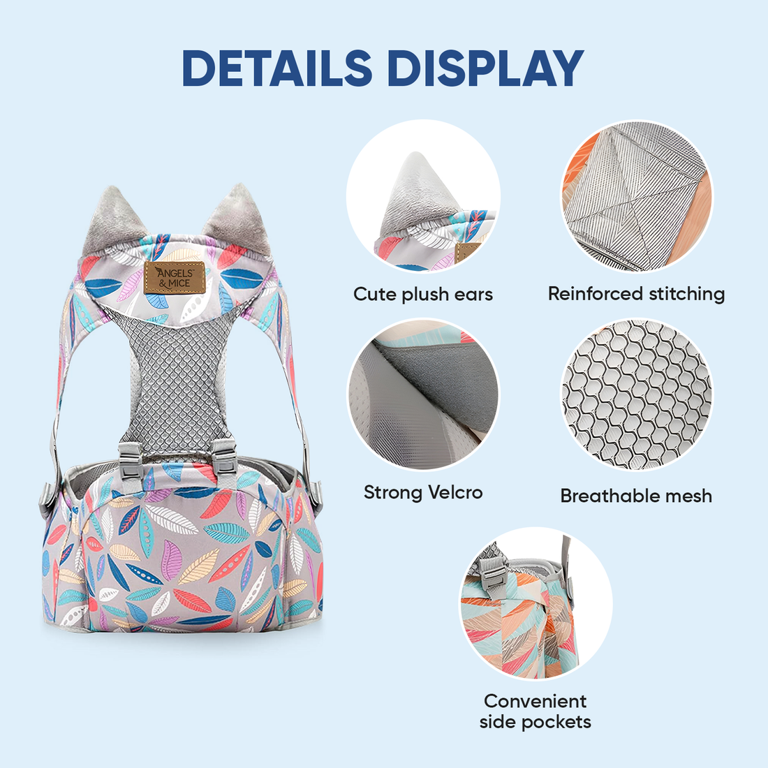 Angels & Mice Comfort Hip Seat Baby Carrier with T Belt, Grey