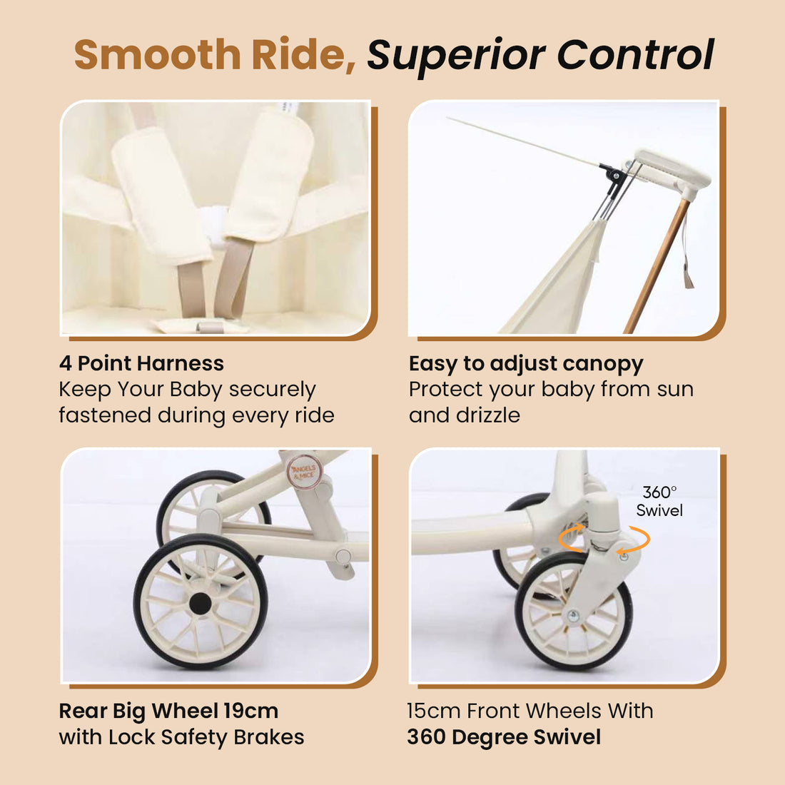 Angels & Mice Travel Cruiser Ivory Stroller