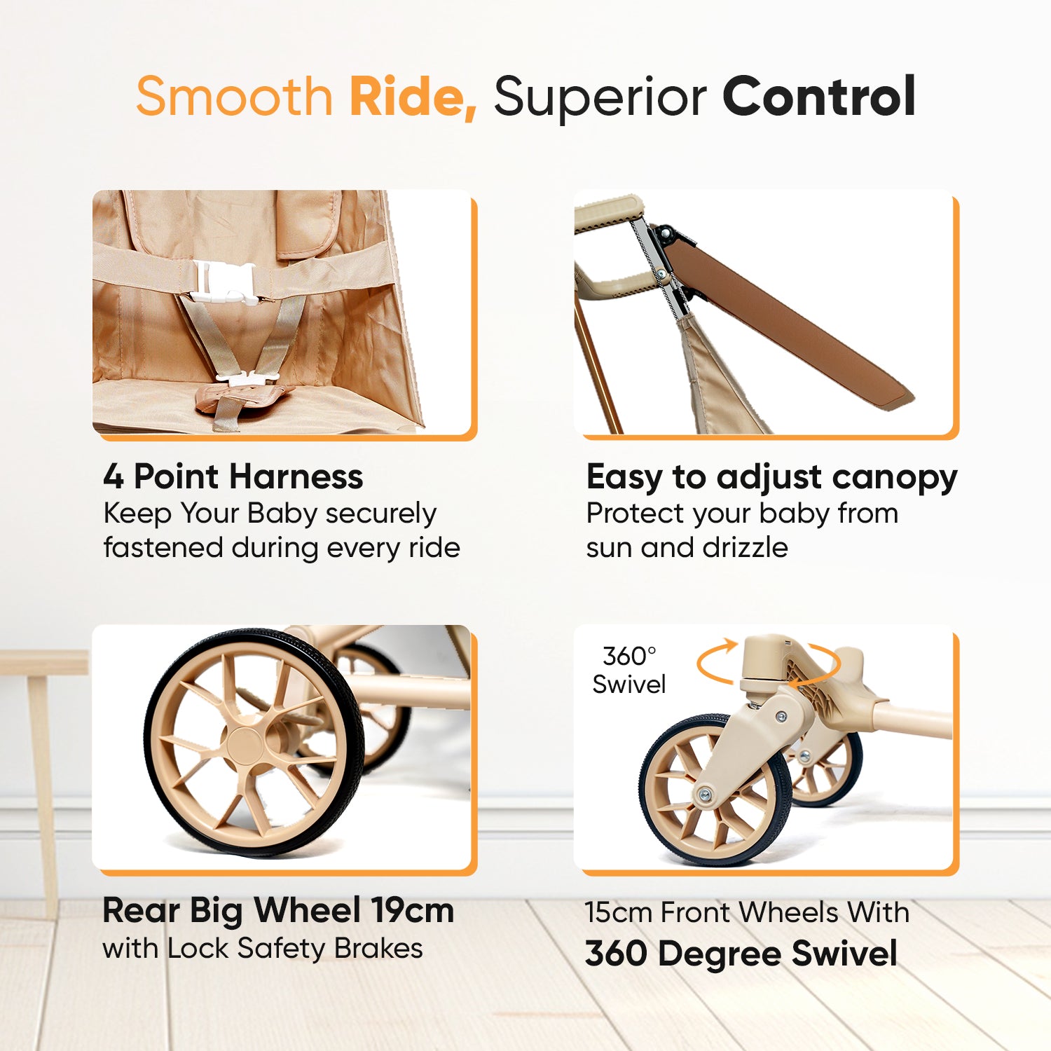 Travel Cruiser Soft Beige Stroller - Angels & Mice