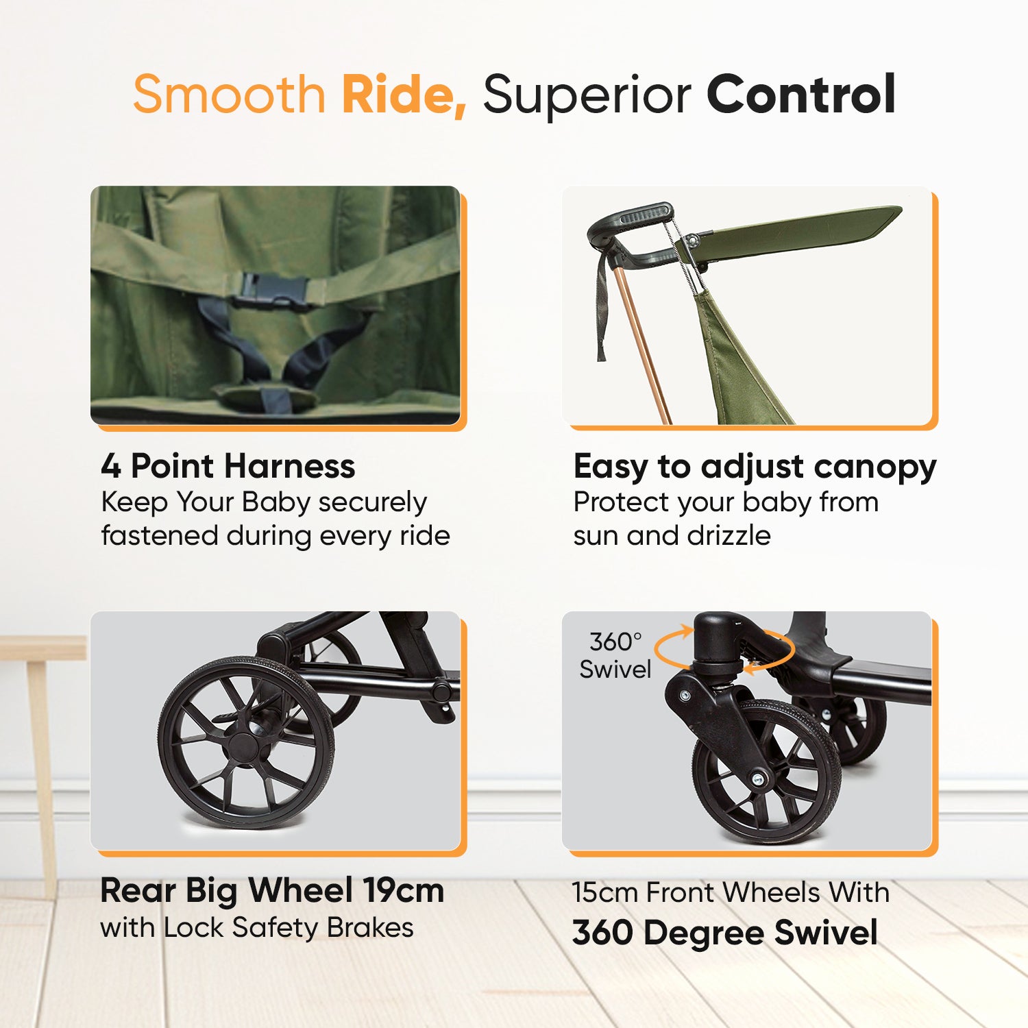 Travel Cruiser Green & Gold Stroller - Angels & Mice