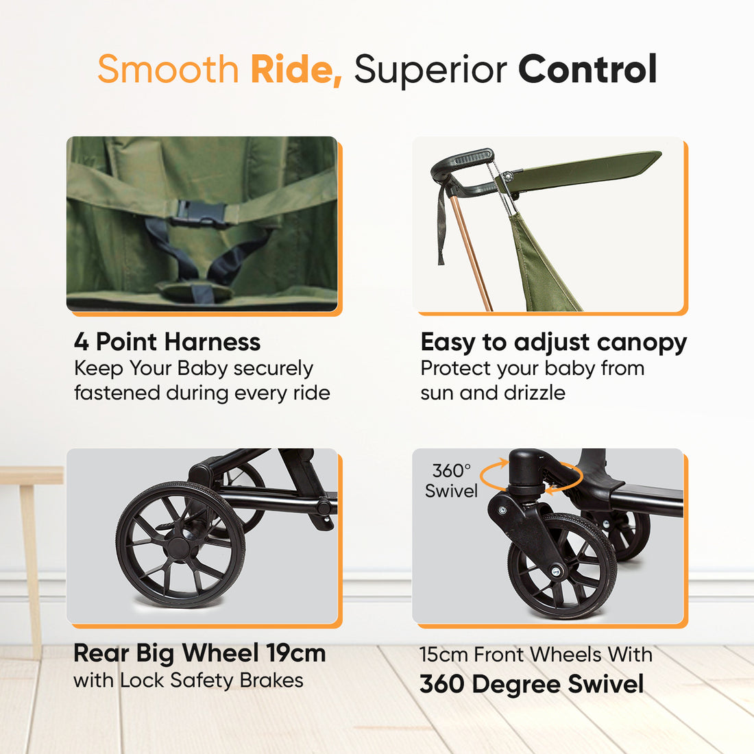 Angels & Mice, Travel Cruiser Stroller – Green & Gold