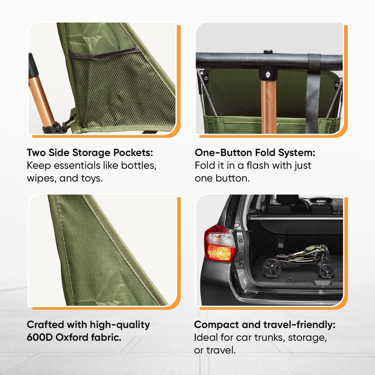 Travel Cruiser Green & Gold Stroller - Angels & Mice