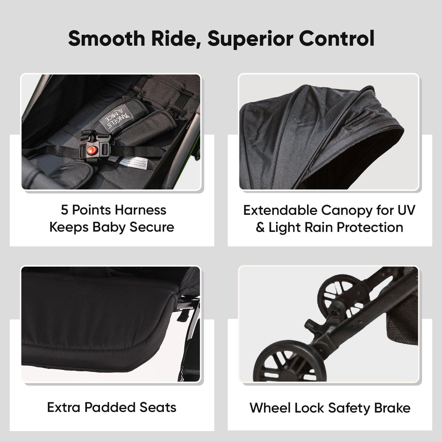 Urban Glide Black Baby Stroller / Pram - Angels & Mice