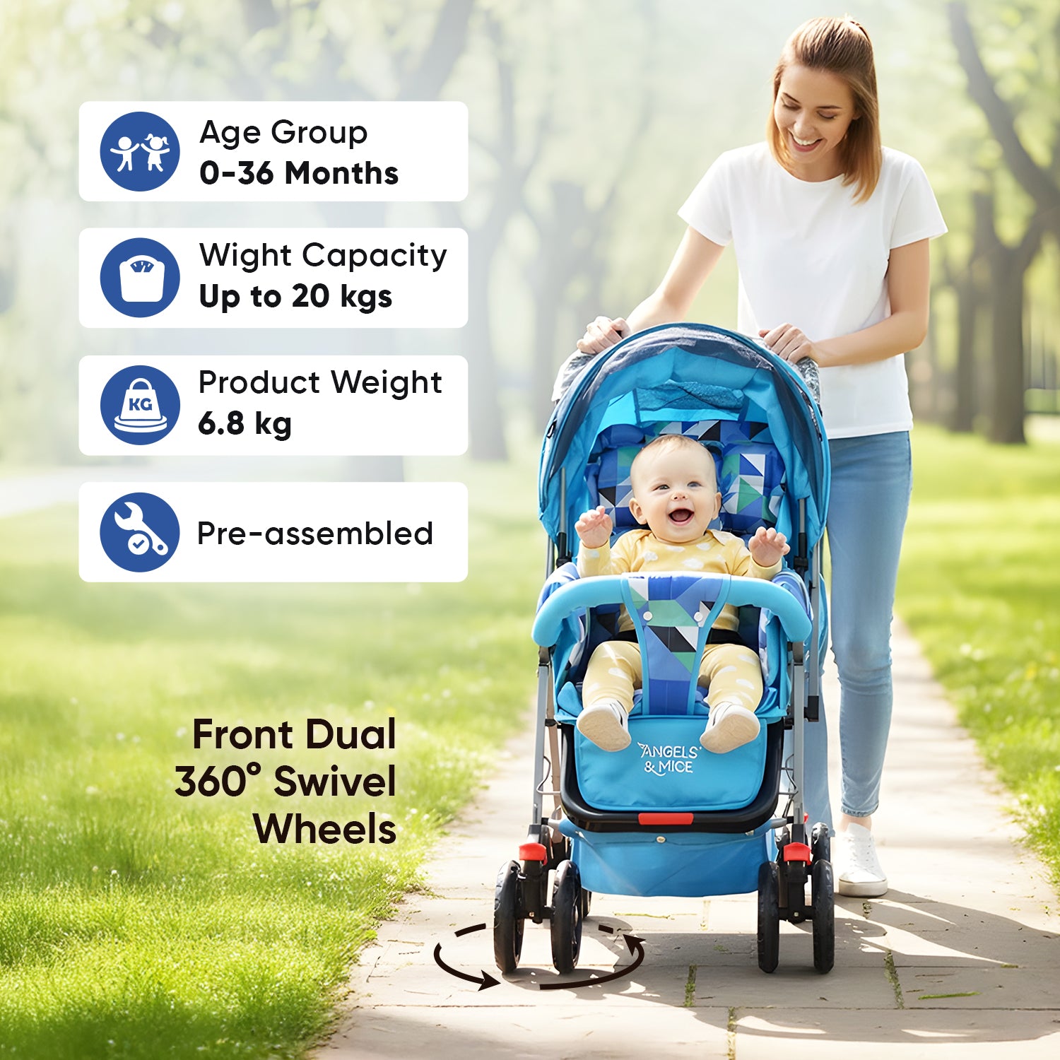 Wonder Cruise Aqua Mosaic Pram Stroller