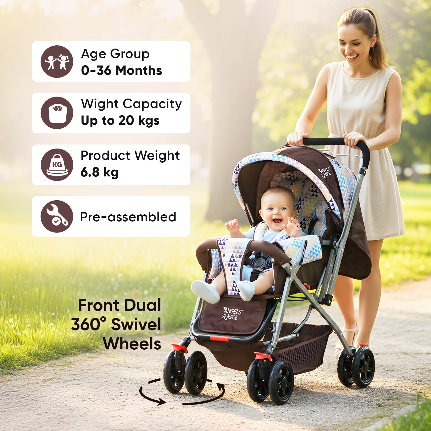 Wonder Cruise Choco Geo Pram Stroller